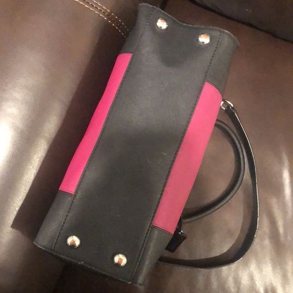 MICHAEL KORS Fuchsia & Black Saffiano Leather Satchel w Silver Chain Crossbody - Picture 14 of 17